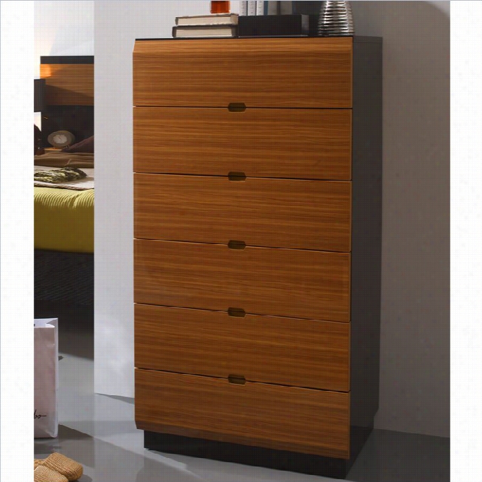 Benicarlo Sal 6 Draewr Chest In Glossy Black/warm Walnut