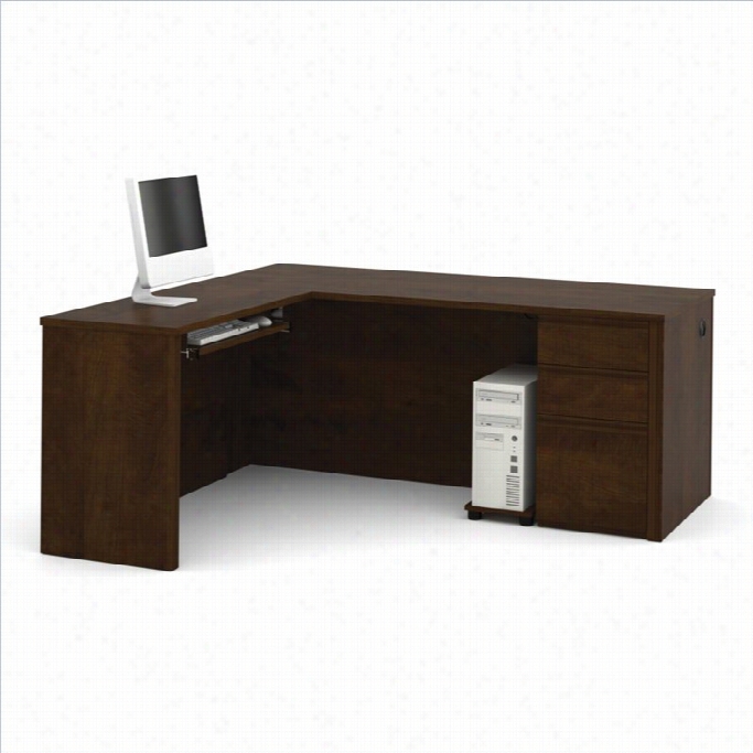 Bestar Prestige + L-shape Wood Computer Desk In Chocolate