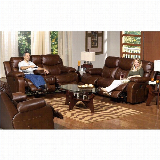 Catnapper Dallas Reclining 3 Piece Leather Sofa Set In Toobacco