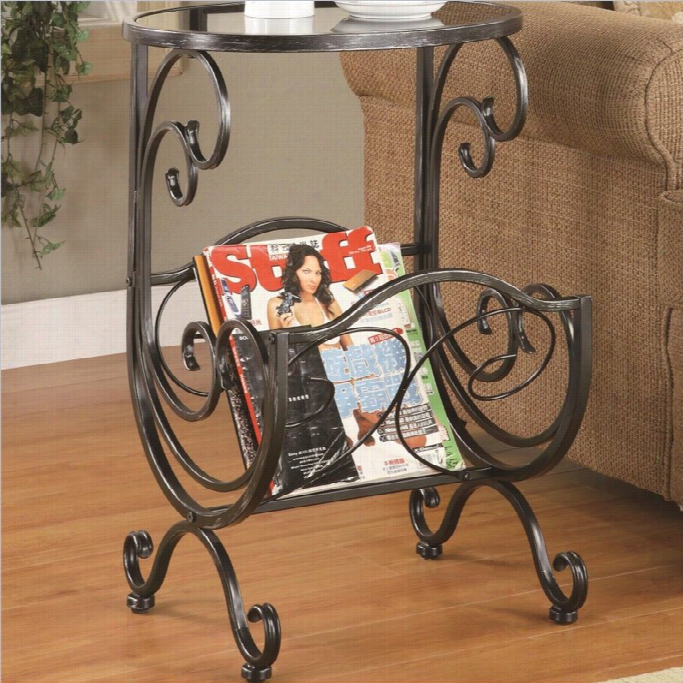 Cooaster Metal And Glass Side Table With Magazine Rac Kin Gun Metal