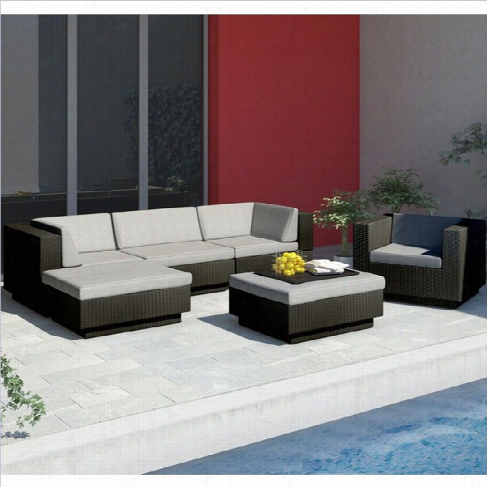 Corliving Park Terrace 6 Piece Sectional Patio Set In Black Weave