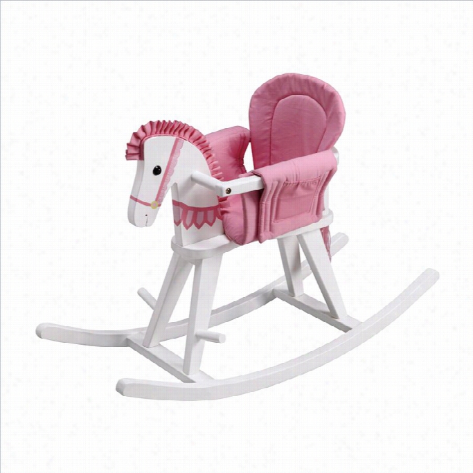 Fantasy Fields Hand Carved Safari Whte Rocking Horse With Pink Pad