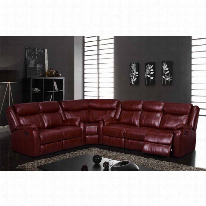 Global Furinture Usa 3 Piece Faux Leather Sectional In Burgundy