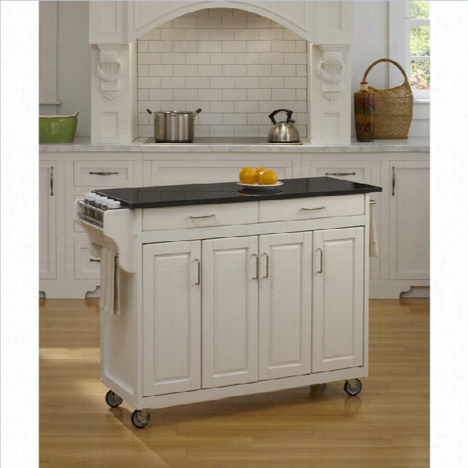 Home Styles Create-a-cart  49 Inch Black Granite Top Kitchen Cart In  White