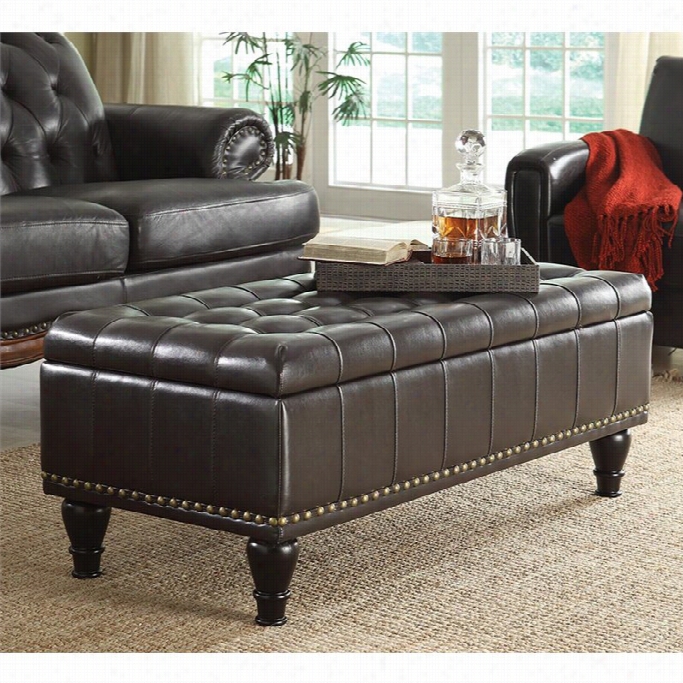 Inspired By Bassett Caldwell Storage Leather Ottoman In Espresso