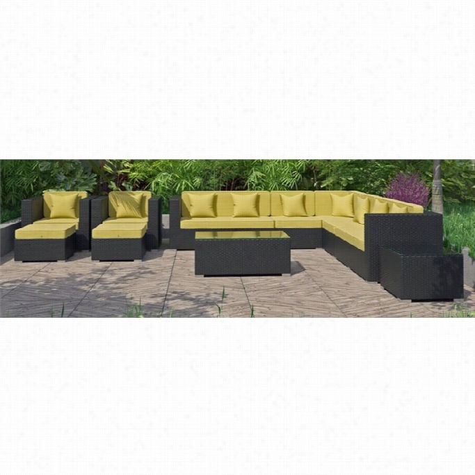 Modway Cohesion 11 Piecce Outdoor Sofa Set In Espresso And Perridot