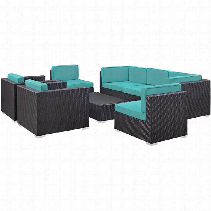 Modway Convene 8 Poece Outdoor Sofa Set In Espresso And Turquoise