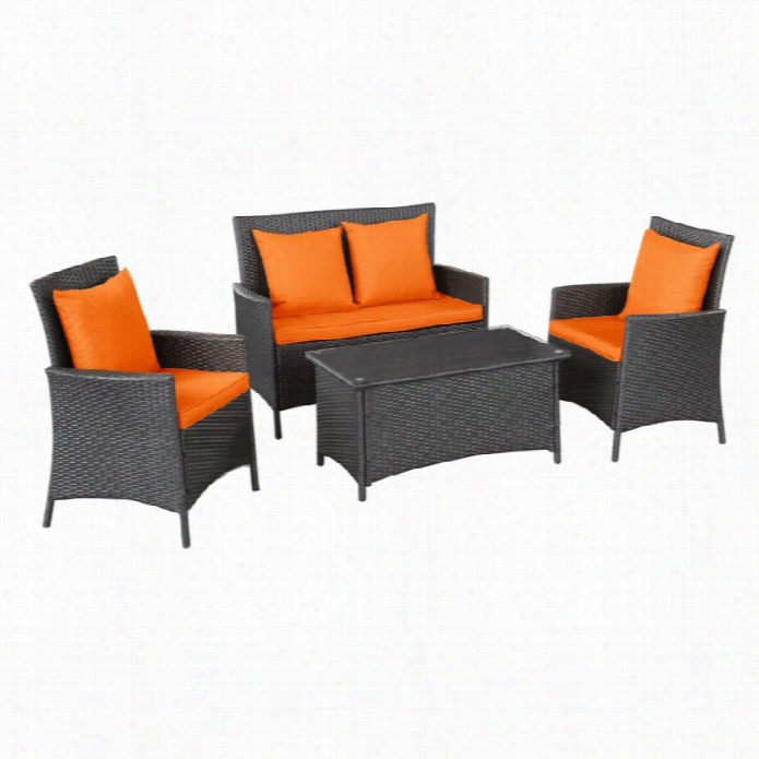 Modway Flourish 4 Unite Outdooor Sofa Set In Espresso And Orange