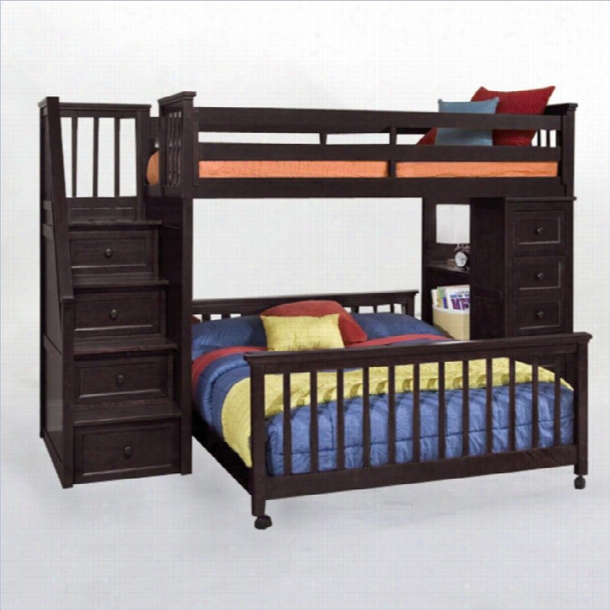 Ne Kids School Ouse Stair Loft Bed With Chest End In Chocolate
