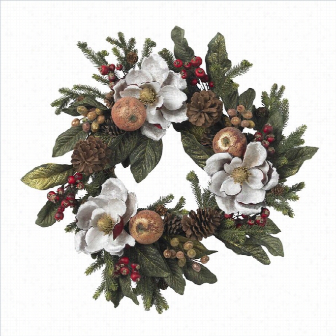 Nearly Natural 24 Magnolia Pinecone And Berry Garland In Pure