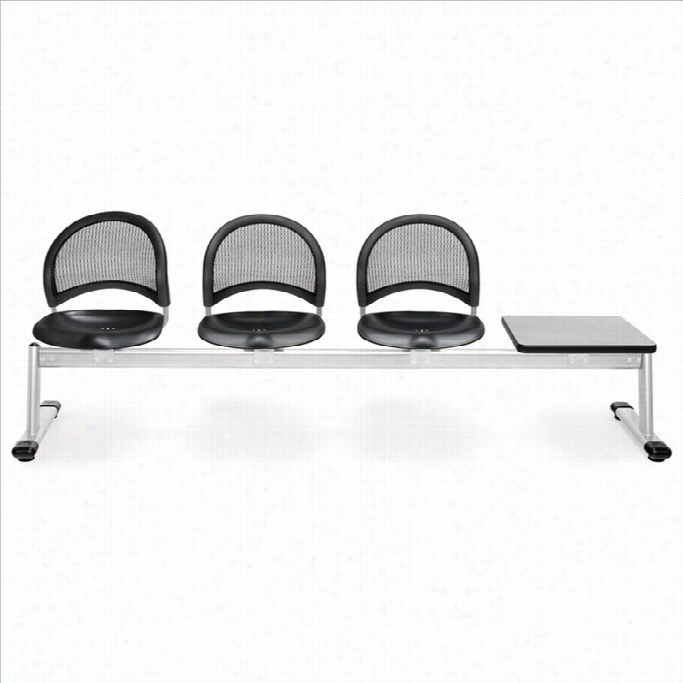 Ofm Moon 4 Beam Seating With 3 Plstic Seats And Tablle In Black And Gray