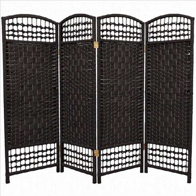 Oriental Fiber Weave Room Divider With 4 Panel In Black