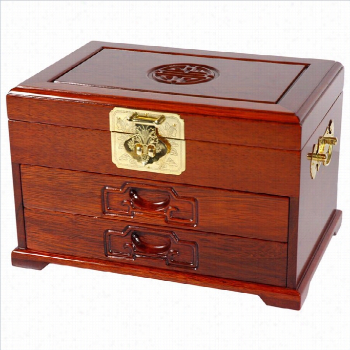 Oriental Furniture Jewelry Box With 2 Drawers In Honey