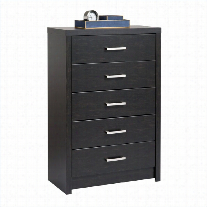 Prepac District 5-dtawer Chest In Black Laminate