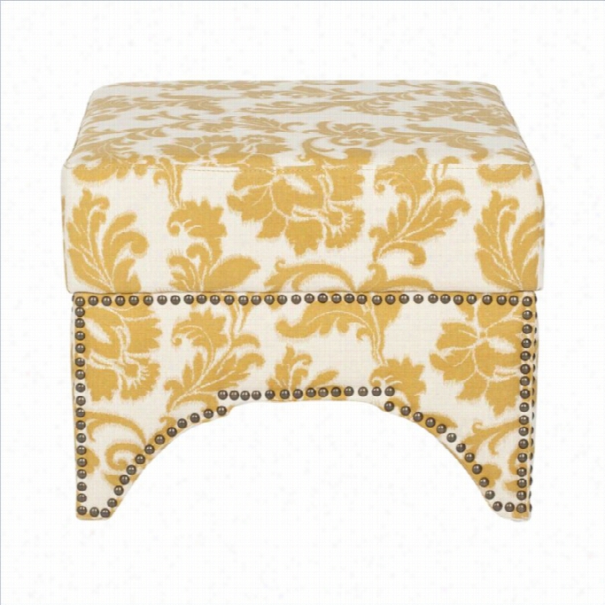 Safavieh Declan Linen And Cotton Ottoman In Maie And Beige