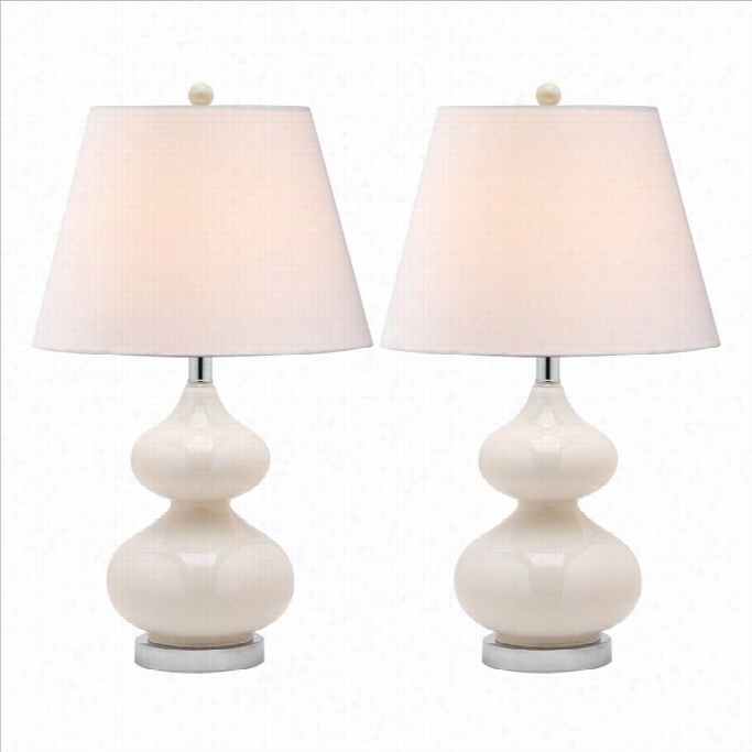 Safavieh Eva Dule Gourd Glasss Lamp In White( Place Of 2)