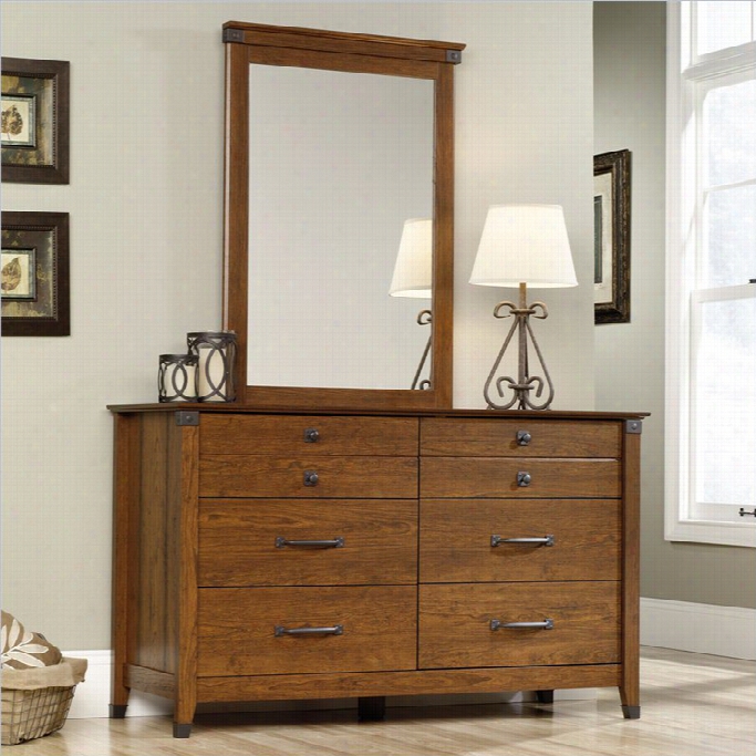 Sauder Carsno Forge Dresser And Mirror In Washington Cherry