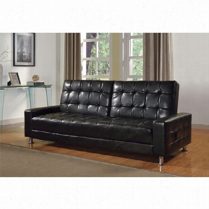 Acme Furniture Naeva Faux Leatther Convertible Sofa In Black