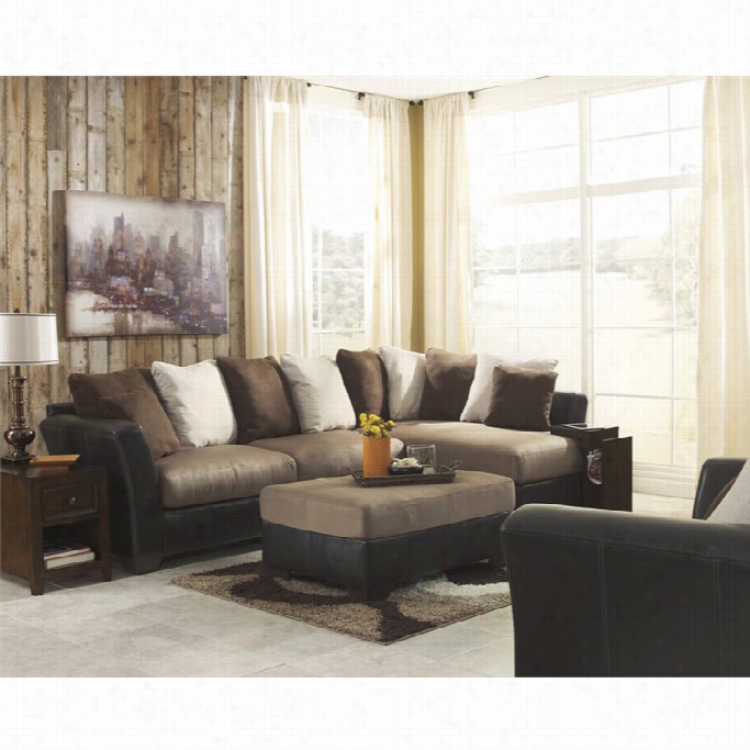Ashley Mqsoli Right Faux Leather Sectional With Ottoman And Oversize Chair In Moca