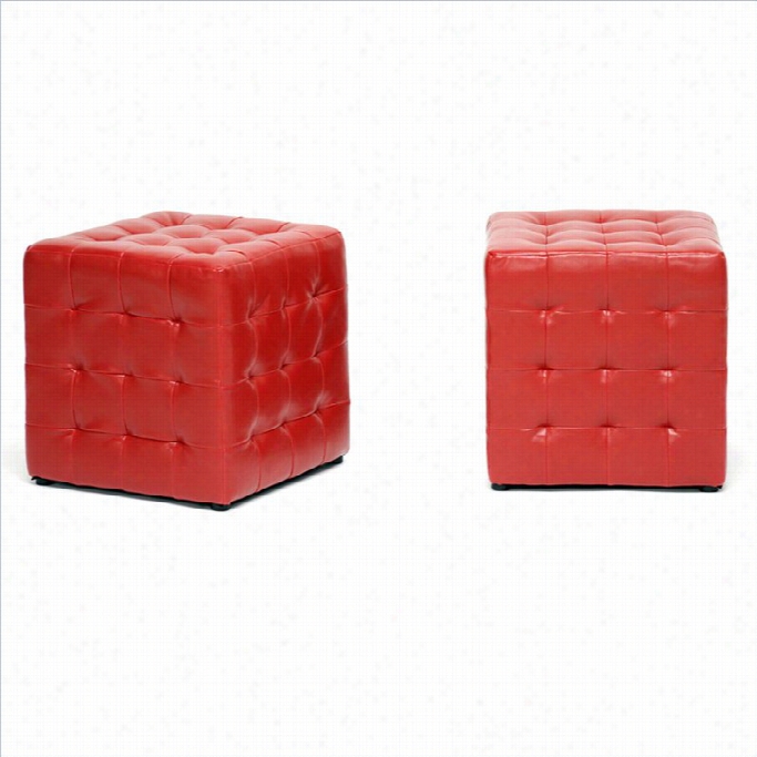 Baxton Studio Siska Lcube Ottoman In Red (set Off 2)