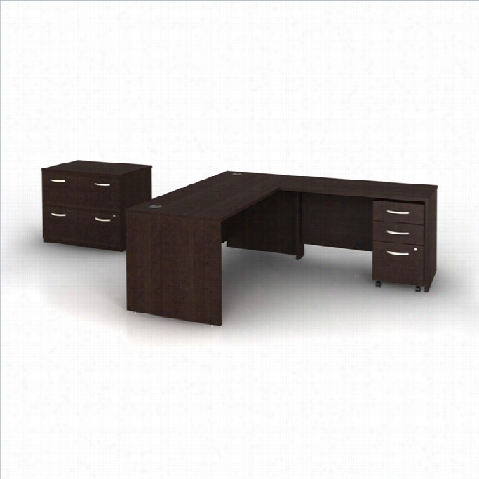 Bush Bbf Series C 4-piece L-shape Omputer Desk In Mocha Cherry