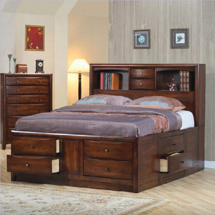 Ckaster Walnut Storage Bookcase Bed In Rich Brown Finishh-queen
