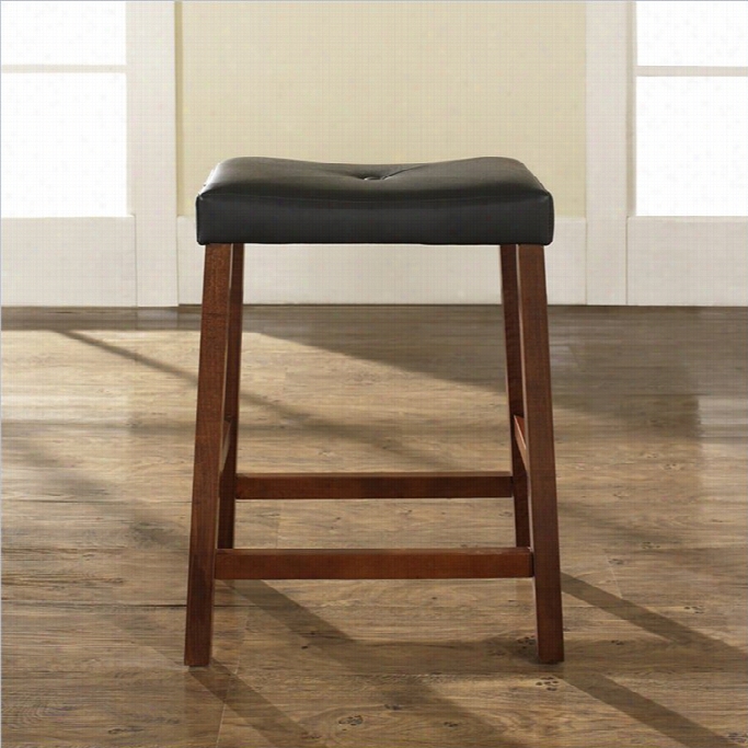 Crosley Furniture 24 Counter Stool Upholstered Saddle Seat In Classic Cherry Fniish