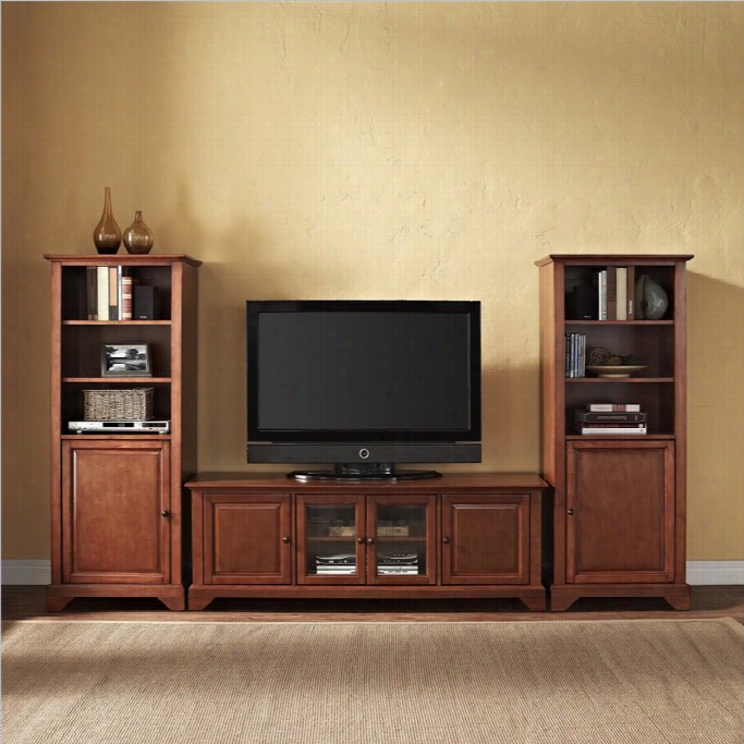 Crosley Lafayett 60 Low Tv Stand And Audio Piers In Cherry