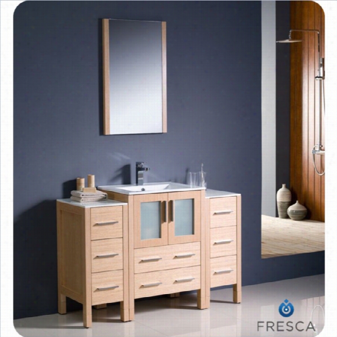 Fresca Tor Ino 48 Bathroom Vanity In Light Oak-versa In Brushed Nickel