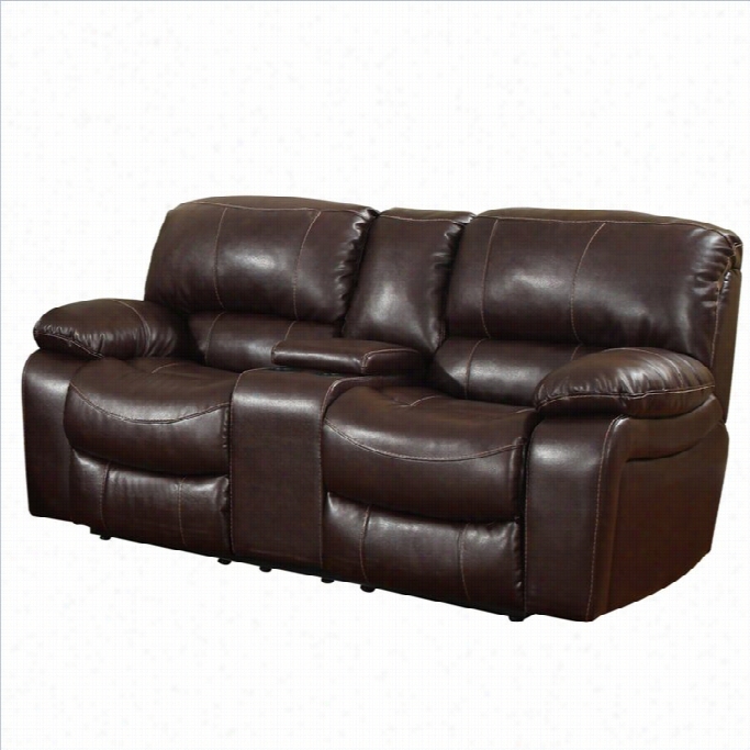 Global Furniture Usa Leather Console Reclining Loveseat In Burgundy