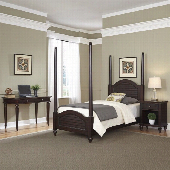 Home Styles Bermuda Twin Poster Bed 3 Piece Bedroom Set In Espresso