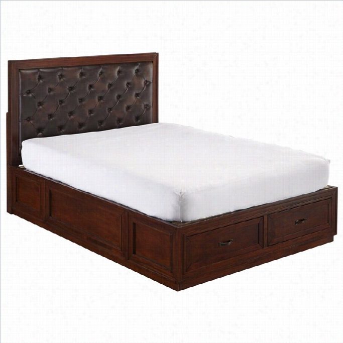 Home Styls Duet Panel Bed With Brown Leather In Countrified Cherry-queen