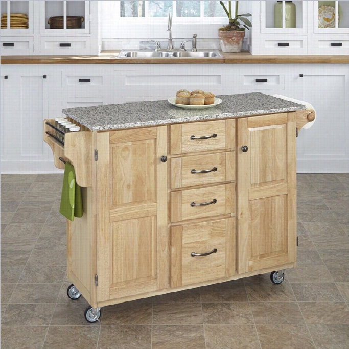Home Styles Furniture Unaffected Wood Island Cart With Salt And Pepper Granite Top