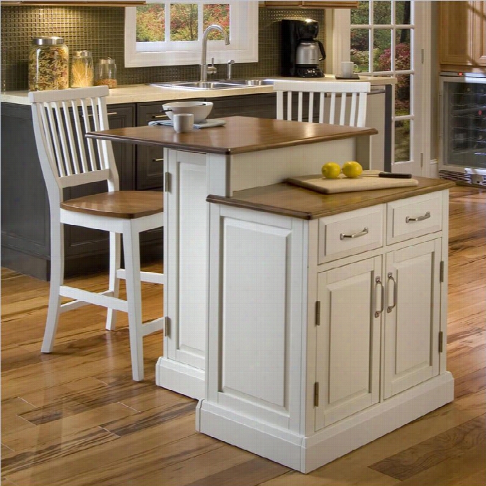 Home Stylees Woodbridge Two Tier Kitchen Island And Stools Set Ni White And Oak