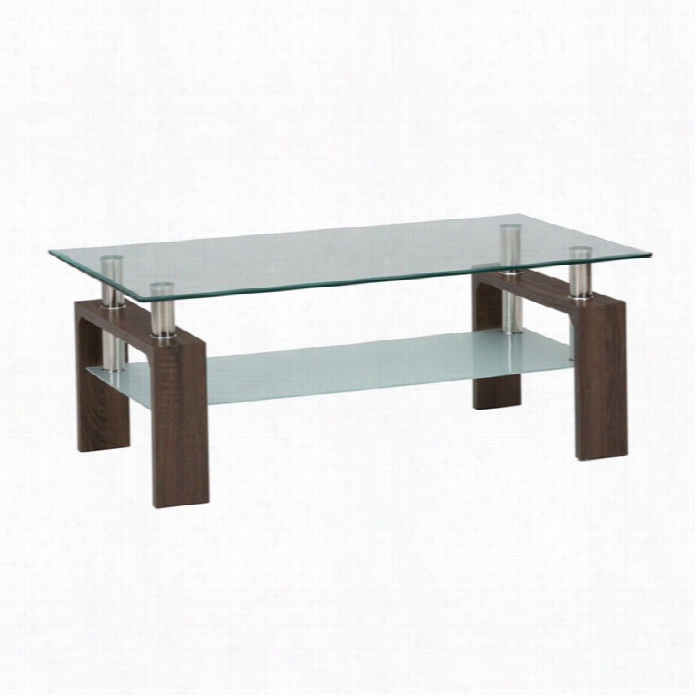 Jofran Compass Glass Rectangle Coffee Table In  Chrome And Wlod