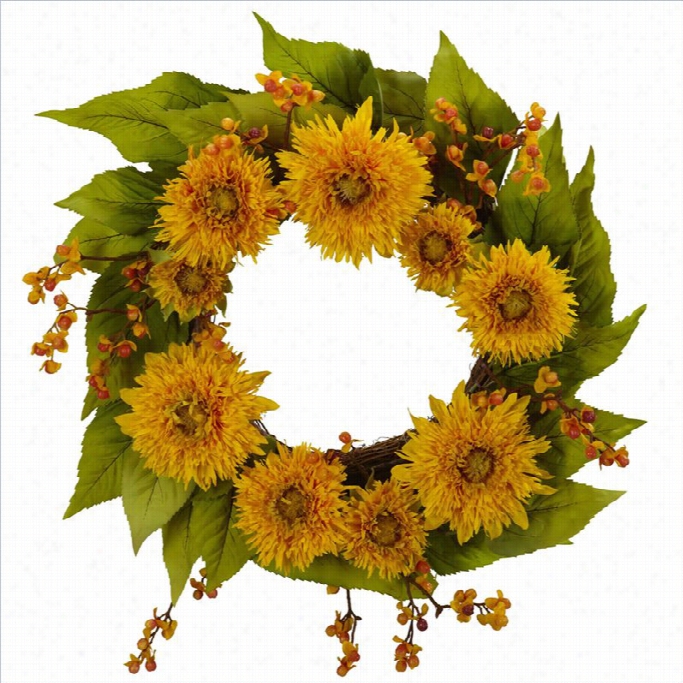 Nearly Natural 22 Golden Sunflower Wreath In Yellow