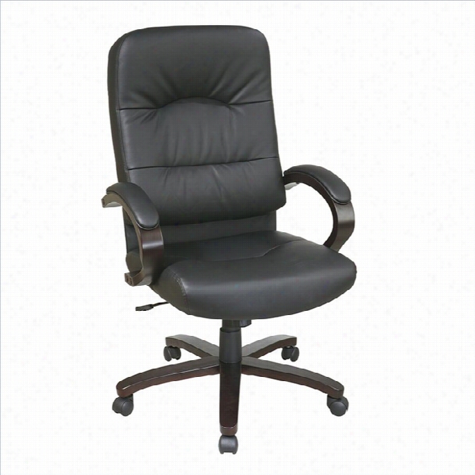 Office Star Eco Leathee Highback Off Ice Chairw Ith Espresso Finish Wood Base