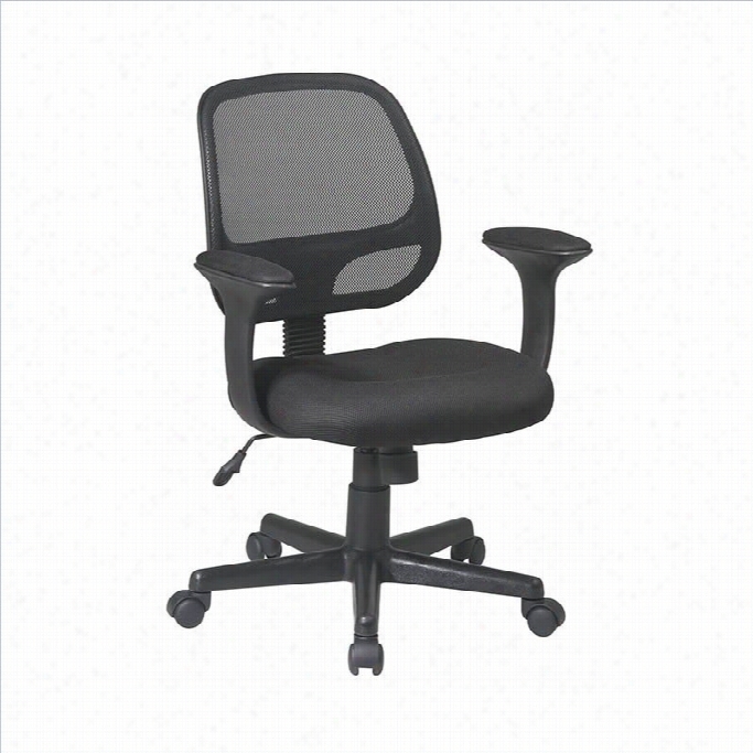 Office Star Screen Back Task Office Chair With T Arms And Mesh Fabric Pads