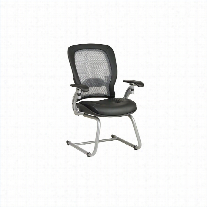 Office Star Space Collection: Air Grid Back Leather Uest Chair With Platinum Finish Cantilever Base