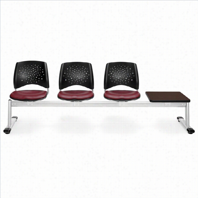 Ofm Star Beam Seating With 3 Vinyl Seats And Table In Wine And Mahogany