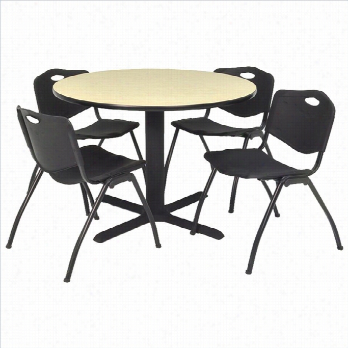 Regency Round Ttabl E With 4 M Stack Chairs In Maple And Black-30 Inch