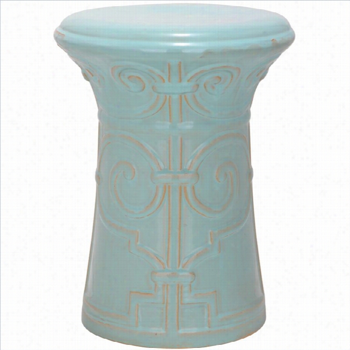 Safavih Imperial Srcolll Ceramic Garden Stool In Light Aqua