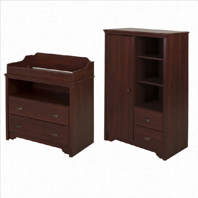 South Shore Fundy Tide Changing Table And Armoire With Drawers In Royal Cherry