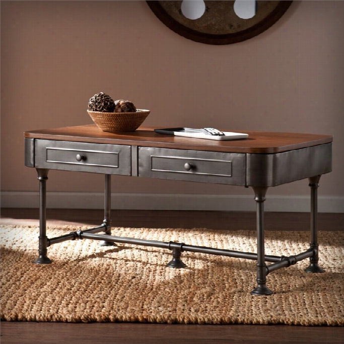 Southernenterprises Edison Coffee Table In Dark Tobacco And Gray