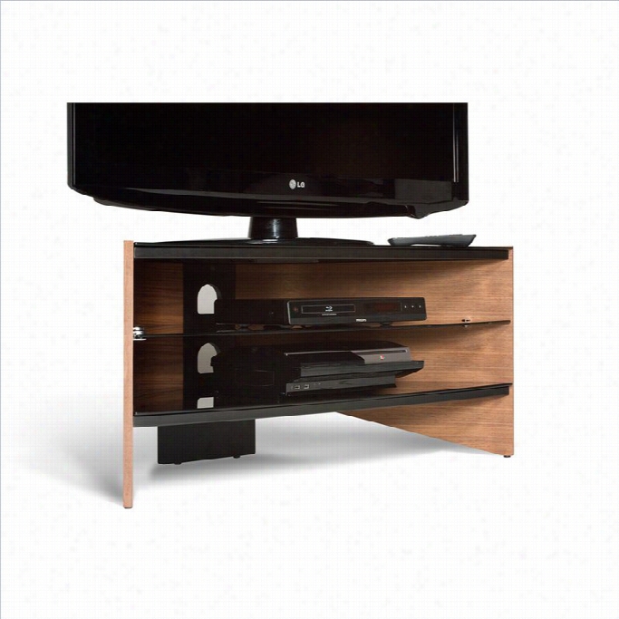 Tch Link Riva Tv Stand Walnut Frame With Black Glass Shelves