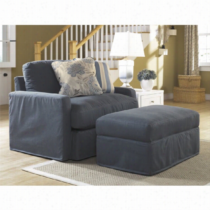 Ashley Addison Fabric Oversized Hcair With Ottoman In Slate