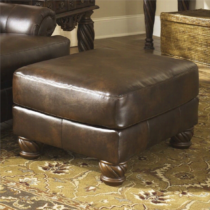 Ashley Furniture Fresco Leather Accent Otttoman In Old World