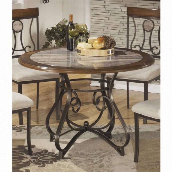 Ashley Hopstand Rundle Dining Table With Faux Marble Inset I Nbrown