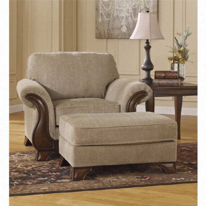 Ashley Lanett Fabric Accent Chair Wit Ottoman In Barley