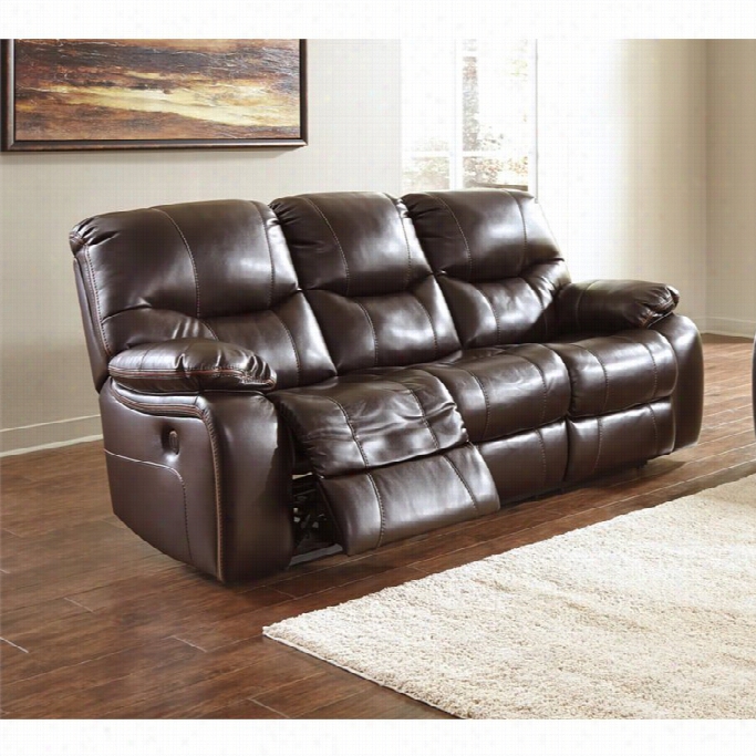 Ashley Pranas Faux Leather Reclining Sofa In Brindle